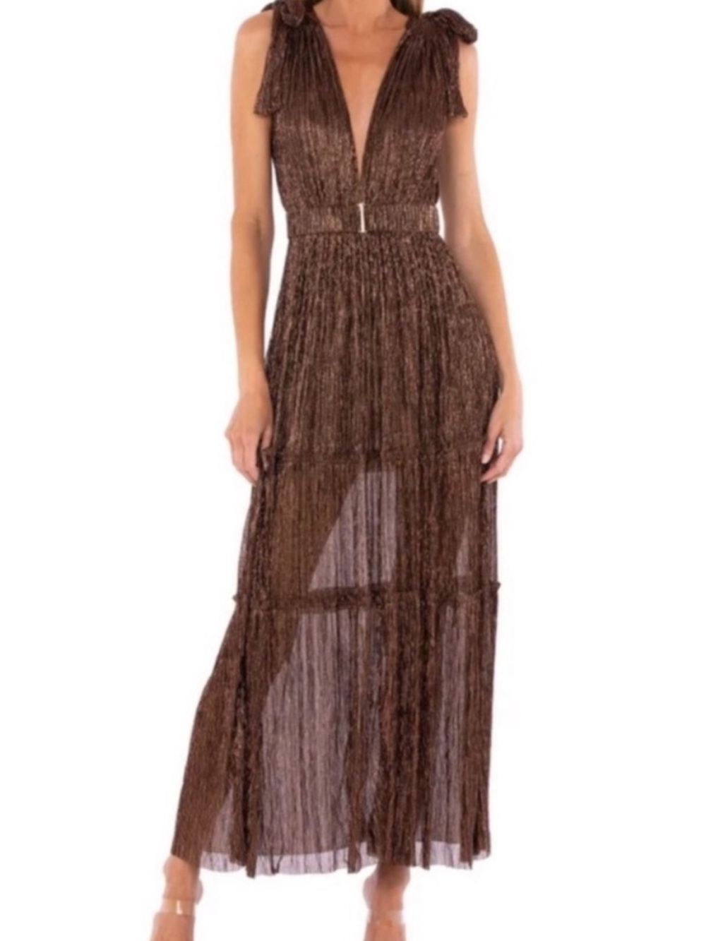 Sabina Musayev Helena Dress Brown Metallic Evening Formal Sz Small $395 No Belt